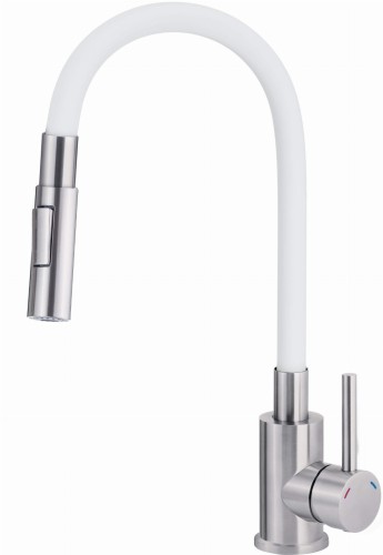 Bateria kuchenna stojąca z giętą wylewką Luno Deante biała