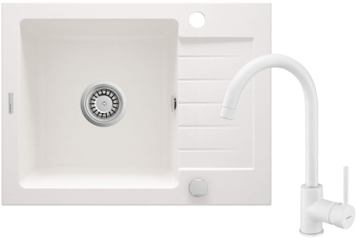 Zlewozmywak granitowy z baterią 1-komorowy z ociekaczem Zorba Deante