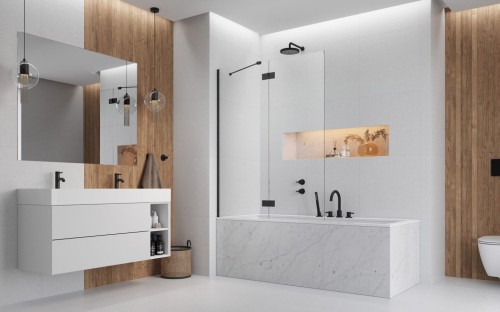 Parawan nawannowy Radaway Essenza Black PND II 130x150 lewy