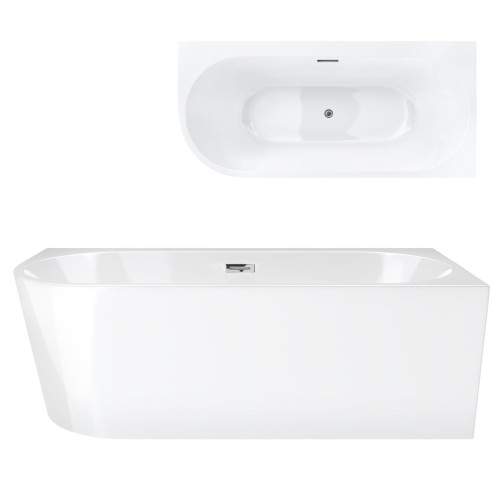 Wanna wolnostojąca narożna corsan intero 150 x 74 z szeroką krawędzią montaż prawostronny korek klik-klak chrom