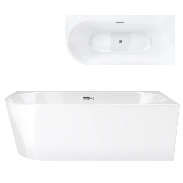 Wanna wolnostojąca narożna corsan intero 150 x 74 z szeroką krawędzią montaż prawostronny korek klik-klak chrom