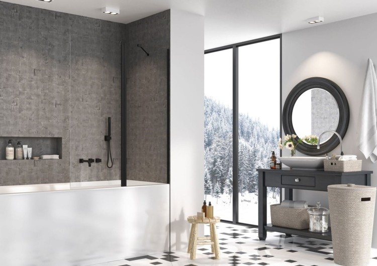 Parawan nawannowy Radaway Nes Black PND II prawy