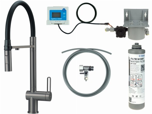 Bateria kuchenna z zestawem do filtracji wody  z elastyczną wylewką