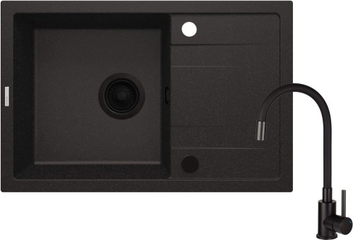 Zlewozmywak granitowy z baterią 1-kom grafit metalik Corio Deante