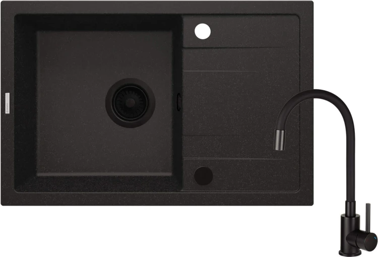 Zlewozmywak granitowy z baterią 1-kom grafit metalik Corio Deante