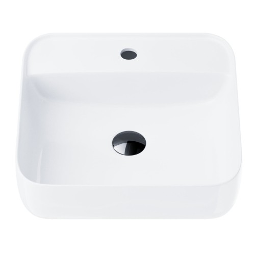Umywalka nablatowa corsan 649902 kwadratowa 395x395x145 mm z otworem na baterię i korkiem klik-klak czarnym