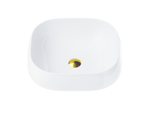 Umywalka nablatowa corsan prostokątna 450x410x145 mm z korkiem klik-klak złotym
