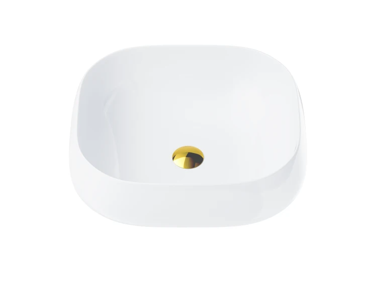 Umywalka nablatowa corsan prostokątna 450x410x145 mm z korkiem klik-klak złotym