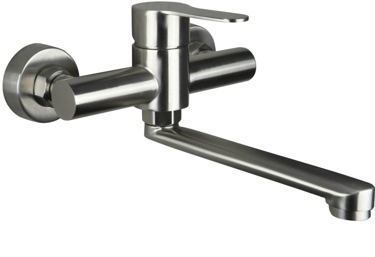 Bateria umywalkowa ścienna Lupo stal Deante