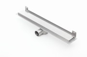 Odpływ liniowy ścienny z flanszą i metalowym syfonem Kesmet 90 cm z rusztem Smooth