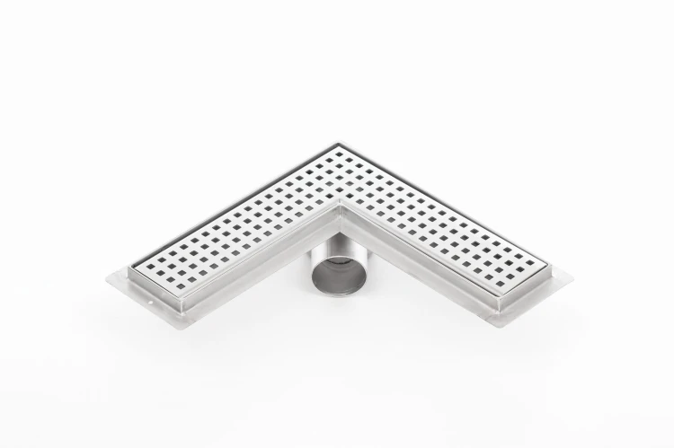 Odpływ liniowy narożny z flanszą i metalowym syfonem Kesmet 100x100 cm z rusztem
