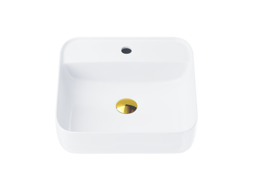Umywalka nablatowa corsan 649902 kwadratowa 395 x 395 x 145 cm z otworem na baterię i korkiem klik-klak złotym