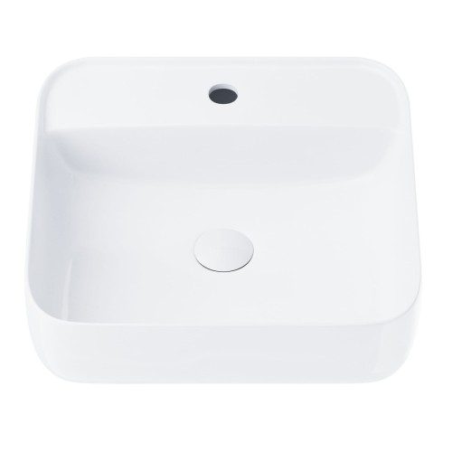 Umywalka nablatowa corsan 649902 kwadratowa 395x395x145 mm z otworem na baterię i korkiem klik-klak białym