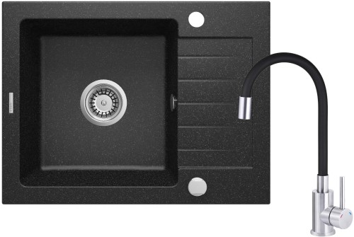 Zlewozmywak granitowy z baterią 1-komorowy z ociekaczem Zorba Deante