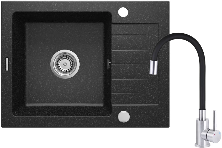 Zlewozmywak granitowy z baterią 1-komorowy z ociekaczem Zorba Deante