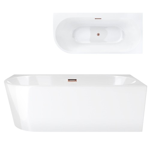 Wanna wolnostojąca narożna corsan intero 150 x 74 z szeroką krawędzią montaż prawostronny korek klik-klak miedziany / różowe zło