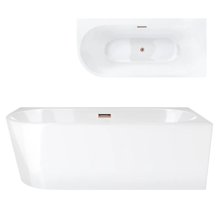 Wanna wolnostojąca narożna corsan intero 150 x 74 z szeroką krawędzią montaż prawostronny korek klik-klak miedziany / różowe zło