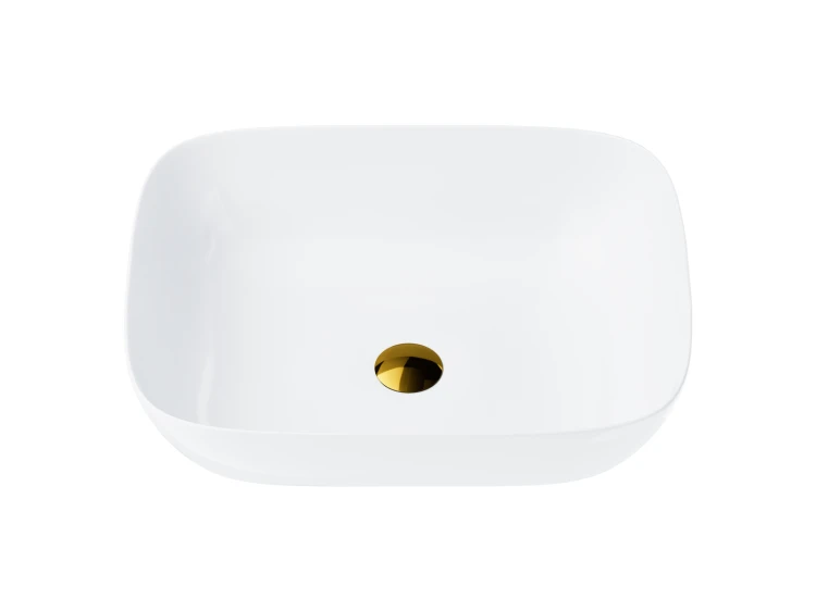 Umywalka nablatowa mono prostokątna 500x400x145 mm z korkiem złotym