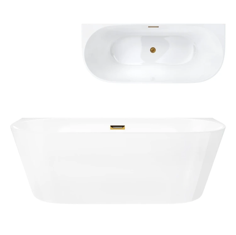 Wanna przyścienna wolnostojąca corsan mono 150 cm korek klik-klak szczotkowane złoto
