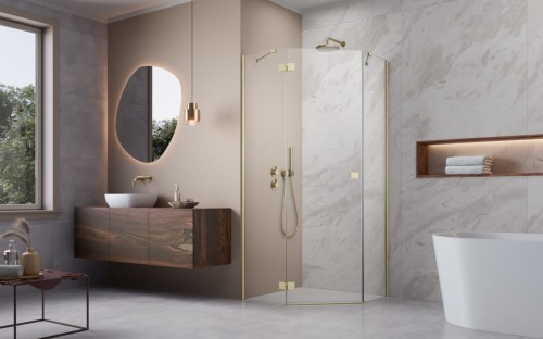 Kabina pięciokątna Radaway Essenza Brushed Gold PTJ lewa