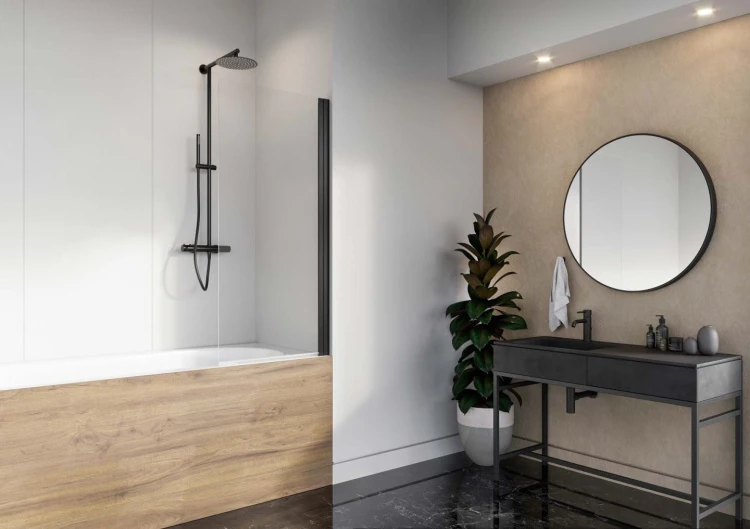 Parawan nawannowy Radaway Nes 8 Black PNJ I prawy przejrzysty