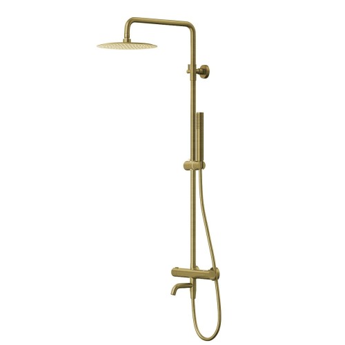 Zestaw natryskowy z termostatem kolumna corsan lugo deszczownica 25cm wylewka obrotowa złoto szczotkowane