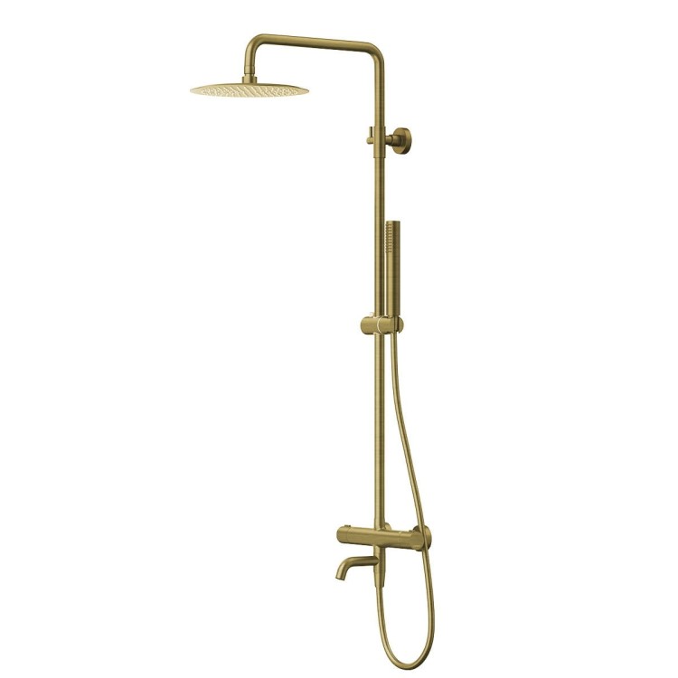 Zestaw natryskowy z termostatem kolumna corsan lugo deszczownica 25cm wylewka obrotowa złoto szczotkowane