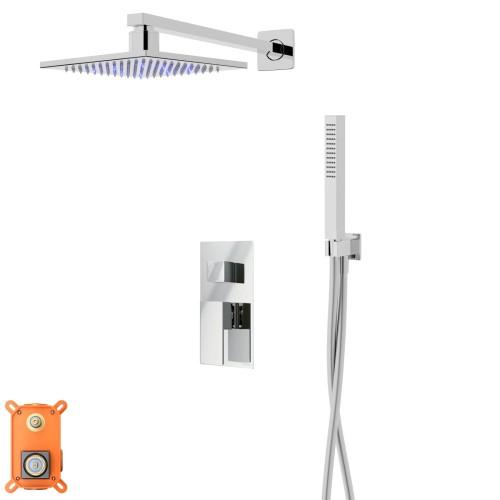 Zestaw prysznicowy corsan ango chrom z deszczownicą led, baterią i słuchawką