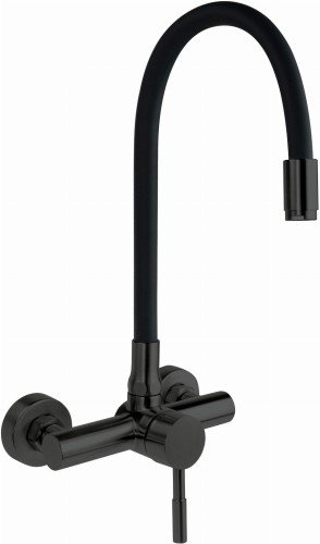 Bateria kuchenna ścienna z giętą wylewką Luno Deante nero czarna