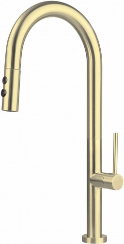Bateria kuchenna z wyciąganą wylewką Olfato Deante złoto szczotkowane