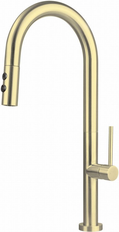 Bateria kuchenna z wyciąganą wylewką Olfato Deante złoto szczotkowane