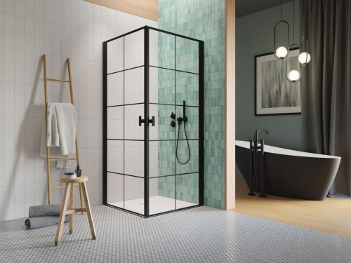 Kabina Radaway Nes 8 Black KDD I Factory 90x90x200 szkło przejrzyste