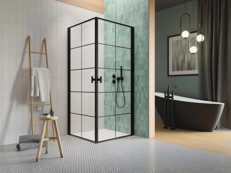 Kabina Radaway Nes 8 Black KDD I Factory 90x90x200 szkło przejrzyste
