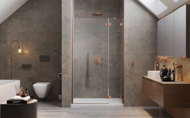 Drzwi prysznicowe Essenza Pro Brushed Copper DWJ Radaway prawe miedź