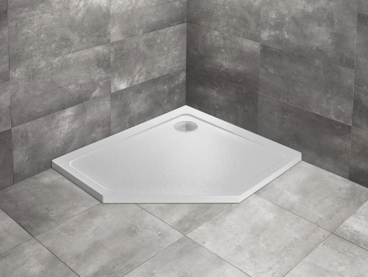 Brodzik pięciokątny Radaway Doros PT E 90x80x5 Stone biały prawy