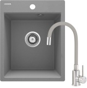 Zlewozmywak granitowy z baterią 1-komorowy szary metalik Corio Deante