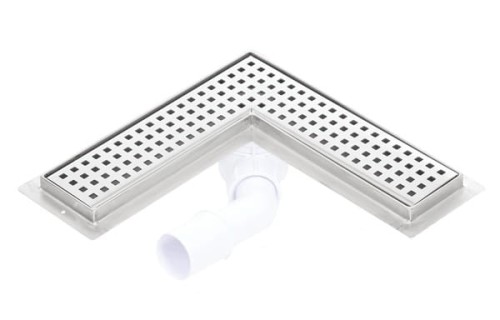 Odpływ liniowy narożny z flanszą Kesmet 30x30 cm z rusztem