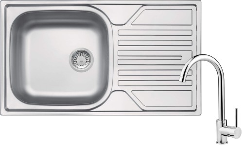 Zlewozmywak stalowy z baterią 1-komorowy z ociekaczem Legato Deante