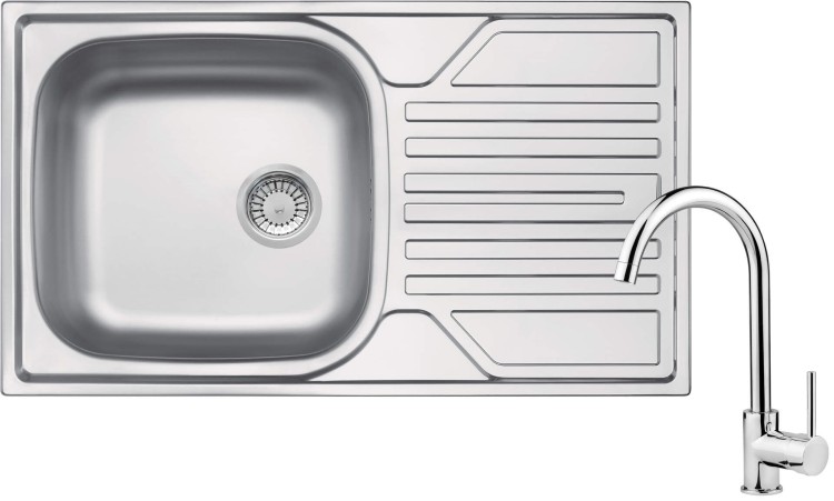 Zlewozmywak stalowy z baterią 1-komorowy z ociekaczem Legato Deante