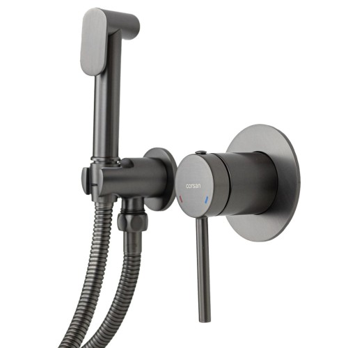 Bateria bidetowa podtynkowa corsan lugo cmb7570gm – gunmetal z wężem