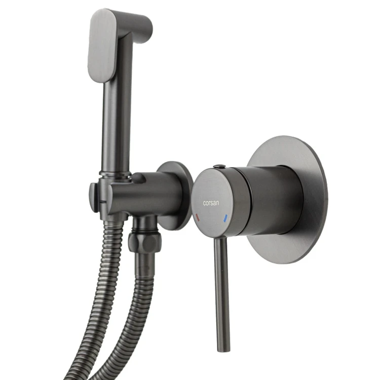 Bateria bidetowa podtynkowa corsan lugo cmb7570gm – gunmetal z wężem