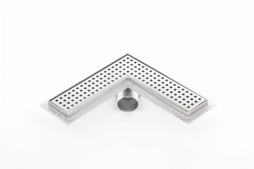 Odpływ liniowy narożny z flanszą i metalowym syfonem Kesmet 70x70 cm z rusztem