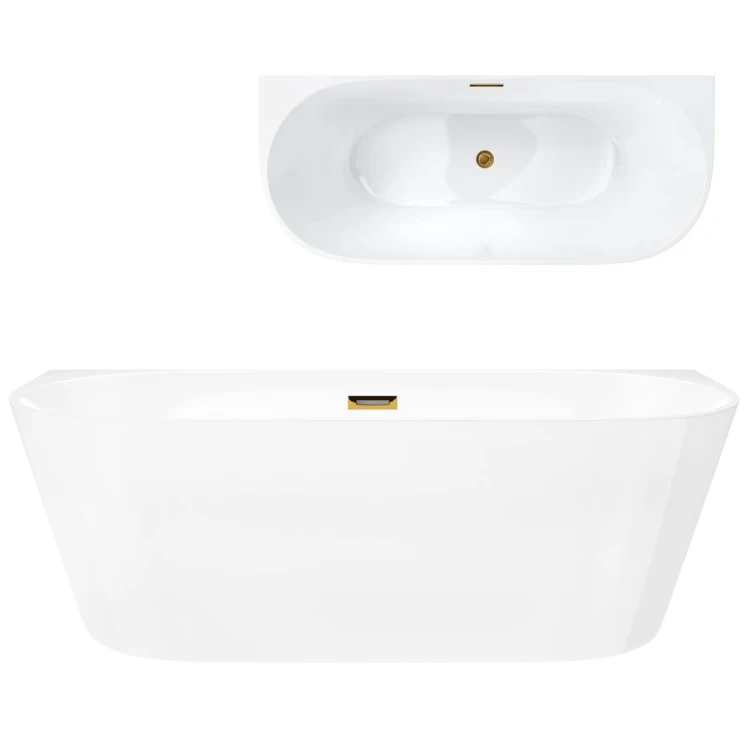 Wanna przyścienna wolnostojąca corsan mono 170 x 80 cm korek klik-klak szczotkowane złoto