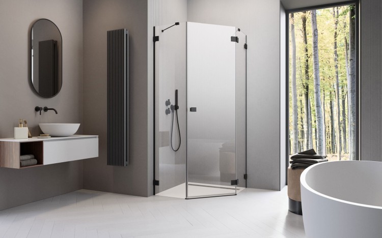 Kabina pięciokątna Radaway Essenza Pro Black PTJ 80x90x200 prawa przejrzysta