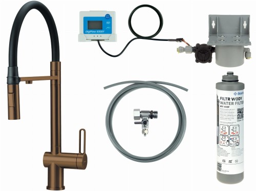 Bateria kuchenna z zestawem do filtracji wody  z elastyczną wylewką
