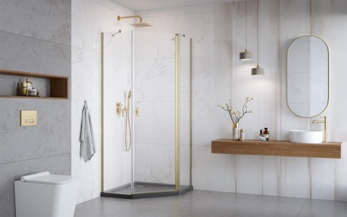 Kabina pięciokątna Radaway Nes Brushed Gold PTJ prawa