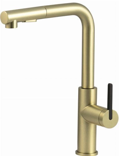 Bateria kuchenna z wyciąganą wylewką złoto szczotkowane Momi Deante