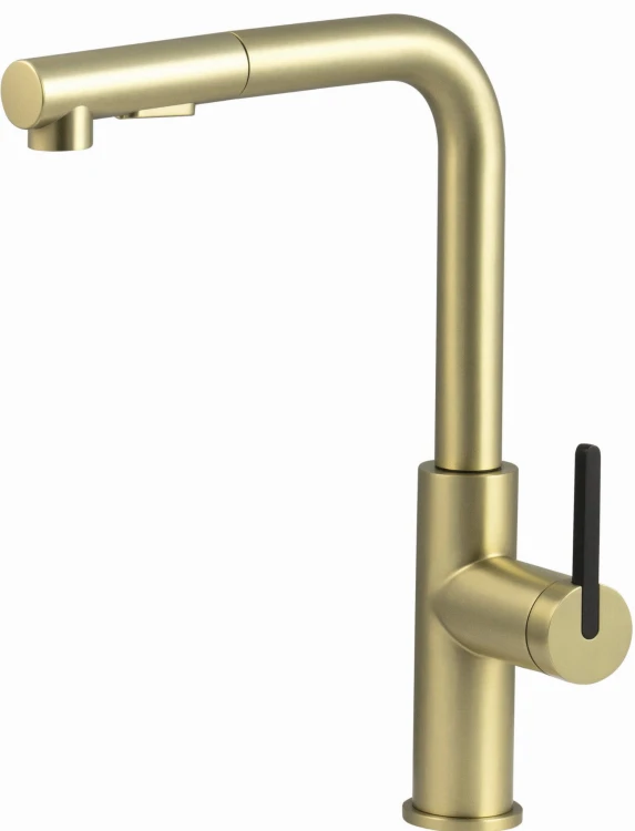 Bateria kuchenna z wyciąganą wylewką złoto szczotkowane Momi Deante