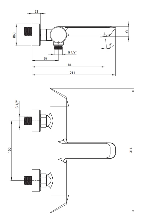 Bateria wannowa ścienna Arnika Deante złota