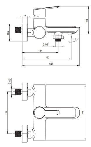 Bateria wannowa ścienna Arnika Deante złoto szczotkowane